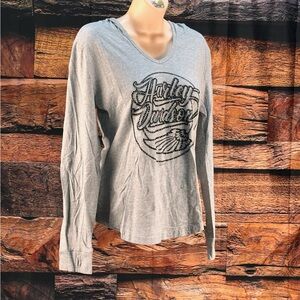 Harley-Davidson Light Gray Rhinestone Logo V-Neck Long Sleeve